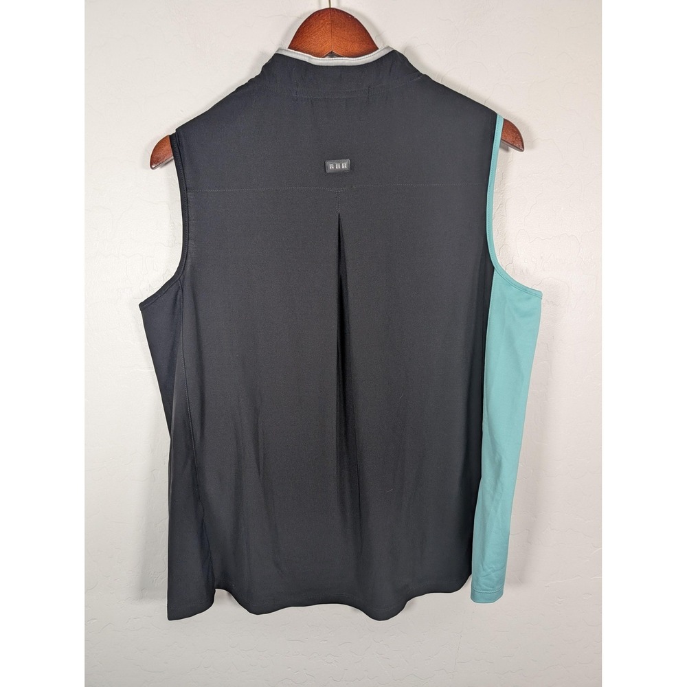 Jamie Sadock Shirt Womens Large Black Aqua Sleeveless Golf Mock Neck Zip Stretch - Picture 4 of 8